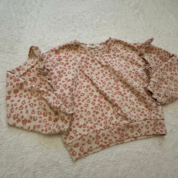 Jessica Simpson Girls Sweatshirt sz 6 Rose Gold Leopard Ruffle Sleeve Sweatshirt - Picture 4 of 6
